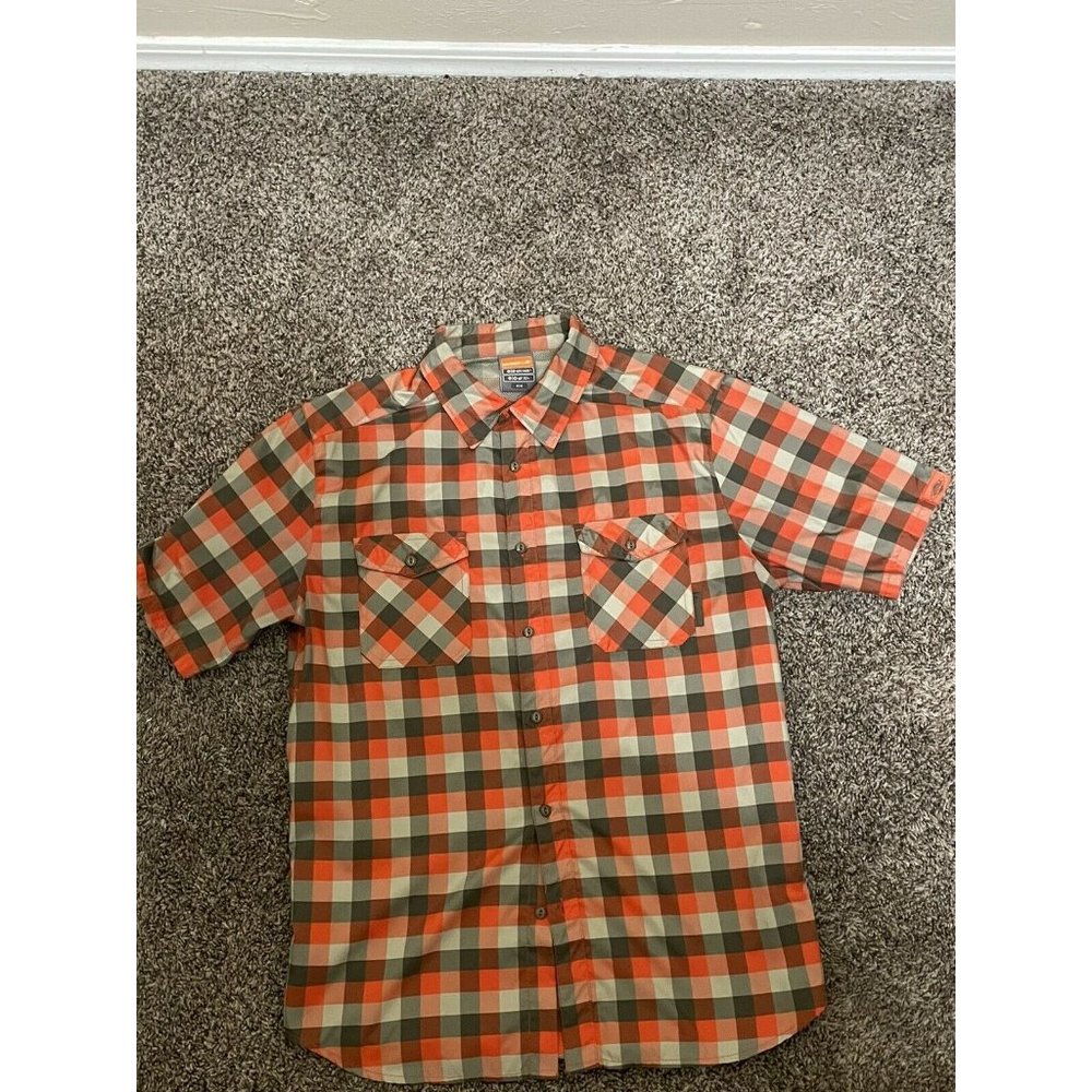 Merrell Opti-Wick Shirt Orange Plaid UPF30+ Mens Medium Hiking